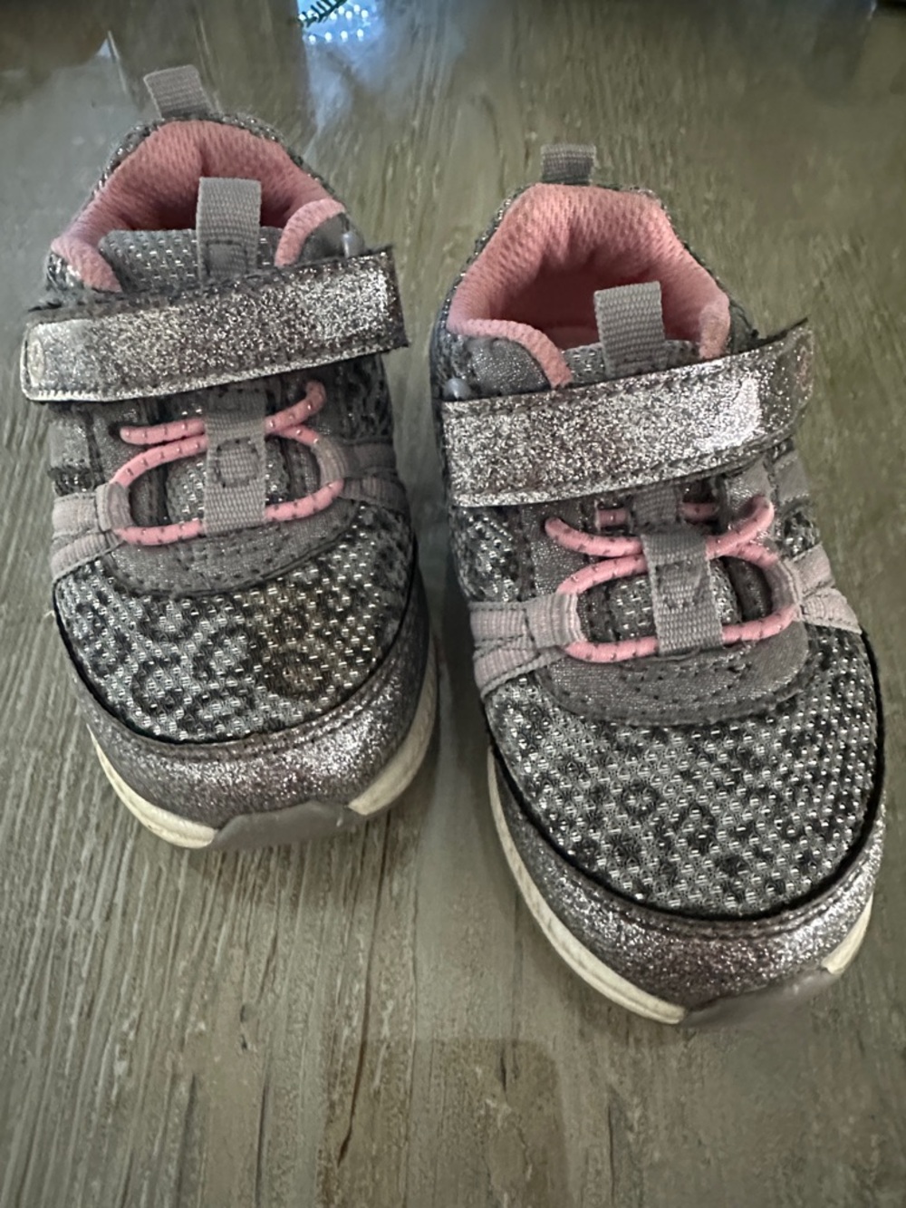 Stride Rite Silver Glitter Sneakers with Pink Accents